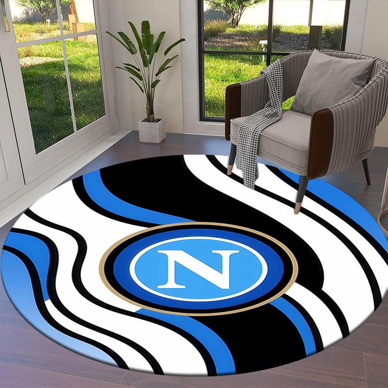 S.S.C. Tappeto Rotondo Napoli, Tappeto per Soggiorno Camera da Letto Divano Sala Giochi Decorazione, Tappetino Antiscivolo