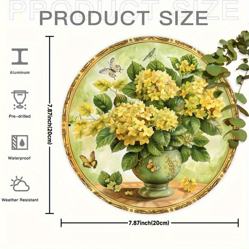 Vintage Daffodil Butterfly Aluminum Wall Decor D Round Metal Sign for Home Garden Kitchen