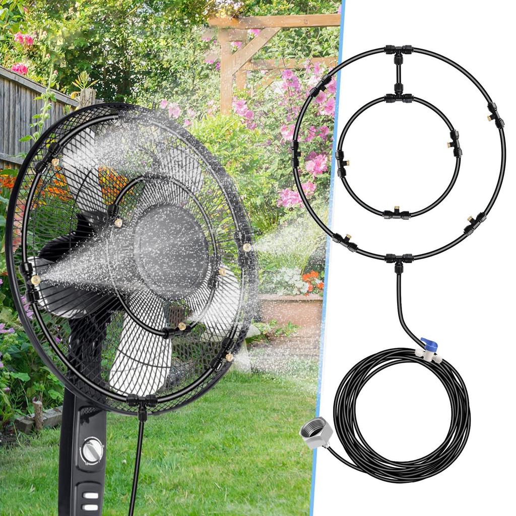Outdoor Fan Cooling Misting System Mist Fan Nozzles Kit Water Fog Sprayer Fan Sprayer with 6 Removable Nozzles Water