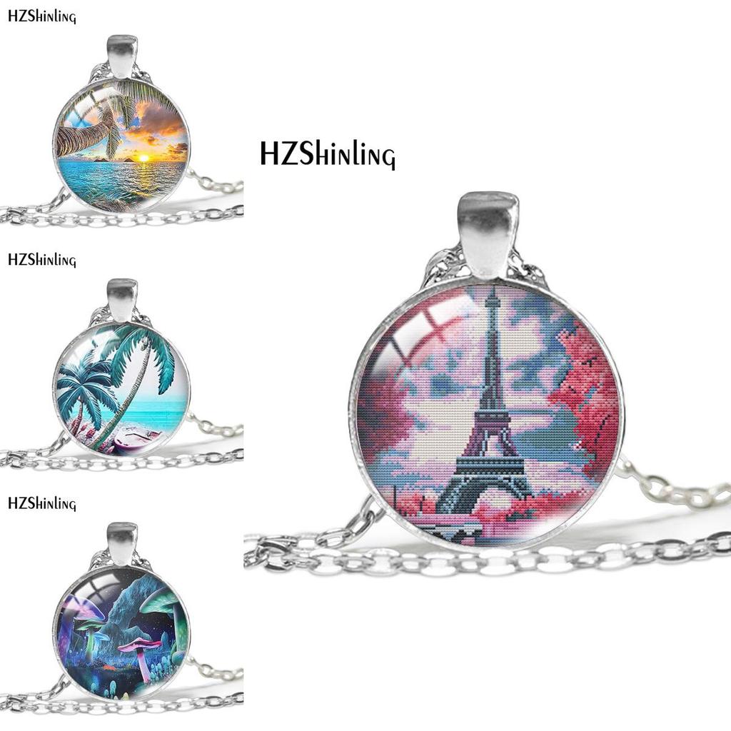 Gorgeous Beach Themed Silver Necklace Featuring Paris Eiffel Tower Pendant And Gemstone