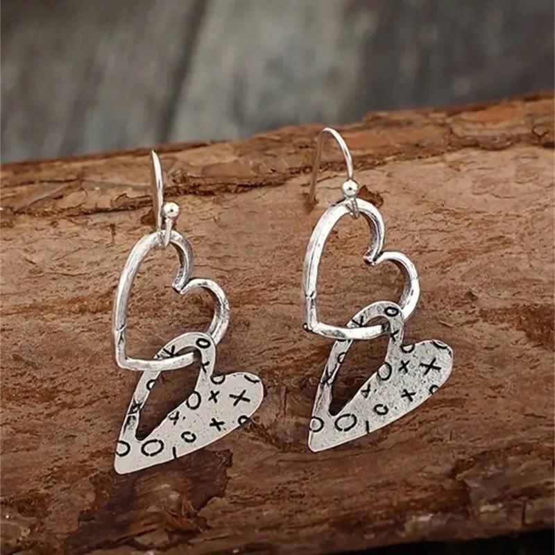 1 Pair Minimalist Retro Hollow Heart Shaped Earrings, Suitable for Women Everyday Casual Wear - Jewelry Gift for Friends