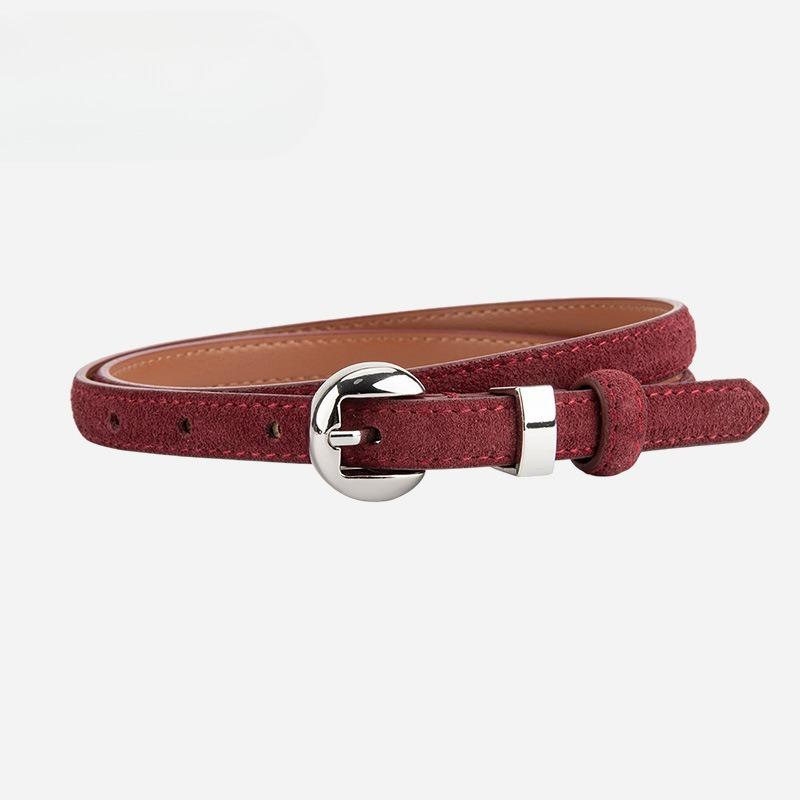 Retro Popular Genuine Leather Women's Fine Belt Matte Silver Pin Buckle High-end Jeans with Accessories for Women's Belt