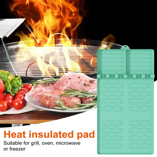 Silicone Grill Mat Heat-Resistant Multi-Slot Tool Organizer for BBQ Grilling Non-Slip Food-Grade Side Shelf Pad with Grease Drip Tray Dishwasher Safe