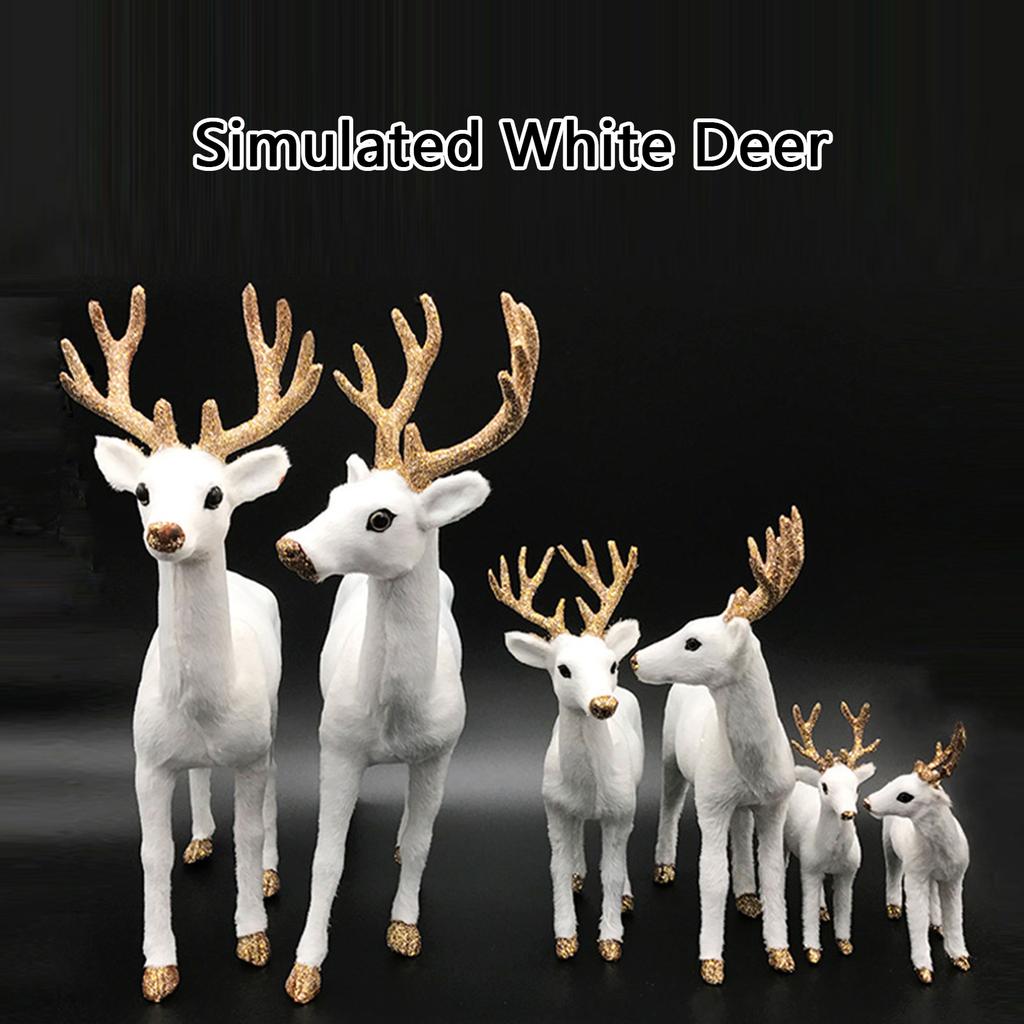Realistic Reindeer Figures Christmas Decorations Plush Deer Model Collectible Table Desk Ornaments Home Decors Gift