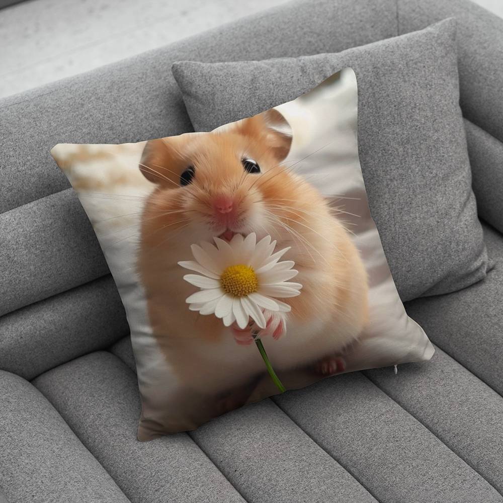Cute Hamster Pillow Case For Home Bedroom Car Office Decoration Living Room Sofa Cushion Cover Suitable