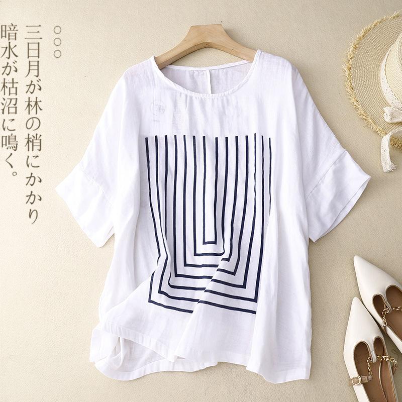 

Реальное фото лето новый свободный большой размер литературный повседневный топ с коротким рукавом футболка женская 2XL белый