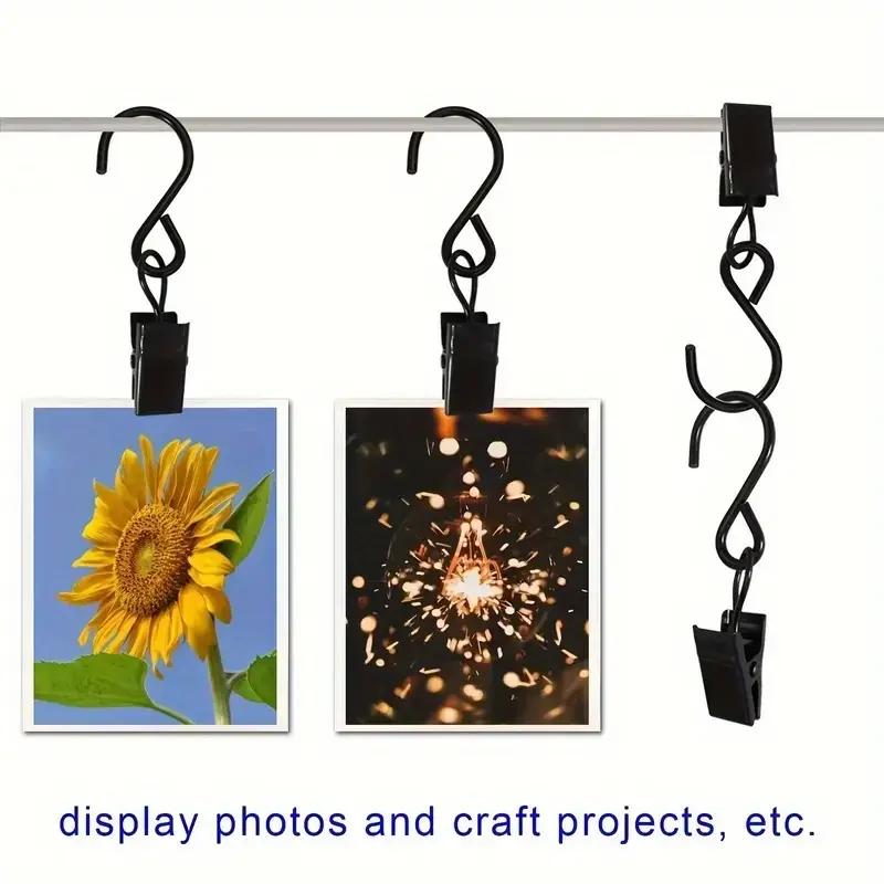 10pcs mini Hanging Multi-functional Storage Metal Hook Curtain Clip, Shower Curtain Hook Clip Outdoor Hanging Decorative Hook Clips