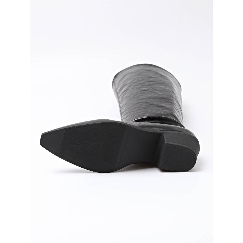 2025 Winter New Slimming Plus Size Mid-heel Skinny Boots Pointed Toe Thick Heel Retro British Style Knight Boots for Women