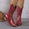 Large size new women's medium tube solid color pointed into Martin boots thick heel shoes boots