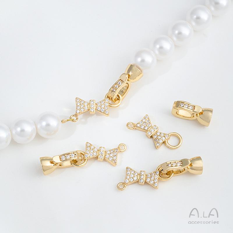 14K Goldgefüllter Zirkon Schleife Perlenverschluss für DIY Schmuck Halskette und Armband Verbinder