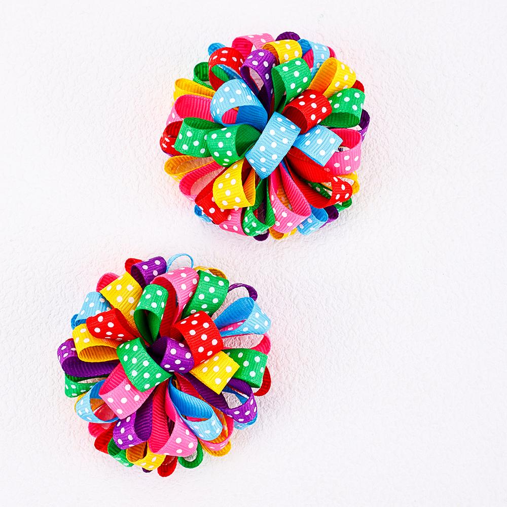 2Pcs Trendy Hydrangea Hair Clip Rainbow Color Dot Ribbon Barrettes Cute Double Ponytail Hairpin For Girl Accessories Headdress