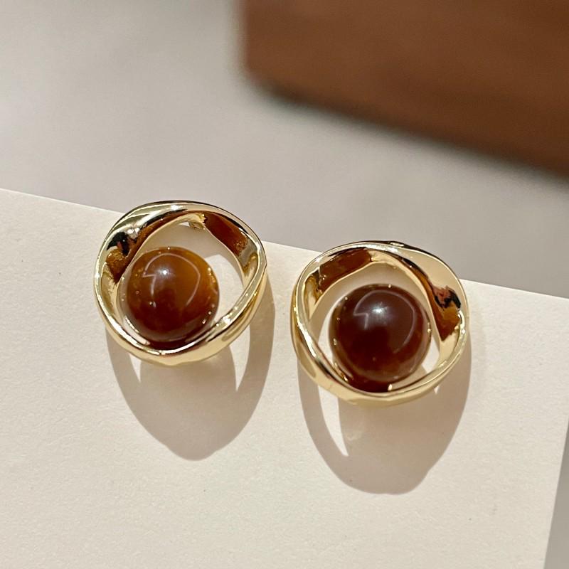 Tiger Eye Hoop Stud Earrings - Retro Light Luxury 2025 Women s Trendy Accessories