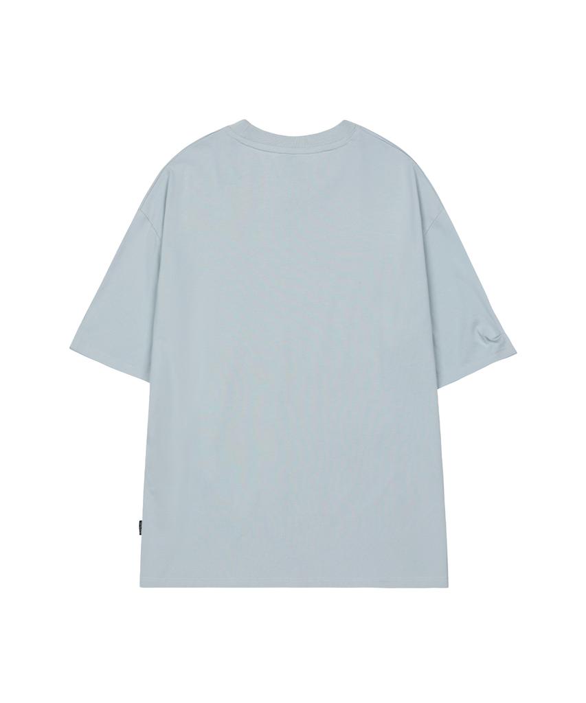 ODDSTUDIO Kitsch Stamp Pintuck Oversized T-Shirt - Grayish Blue