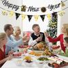 Happy New Year 2026 Banner Black Glitte Pre-Assembled New Years Eve Sign Garland Banner for 2026 NYE Party Supplies Decorations Holiday Home Hanging