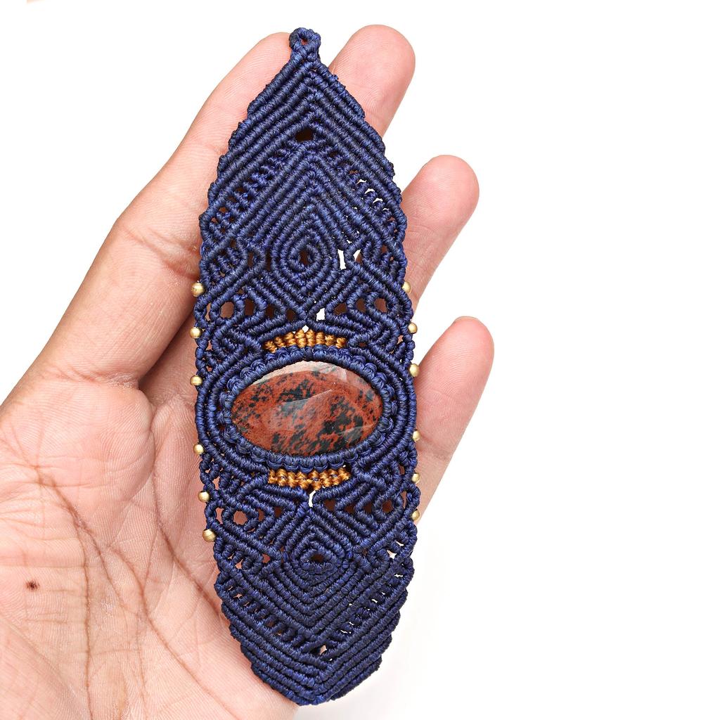 Bracelet Macrame Mahogany Obsidian Jewelry Thread 7-9'' Adjustable Fashion