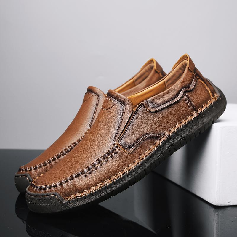Fashion New Hand Stitched Mens Slip On Loafers Outdoor Walking Plus Size 48 Comfortable Business Casual Leather Shoes All Season Spring