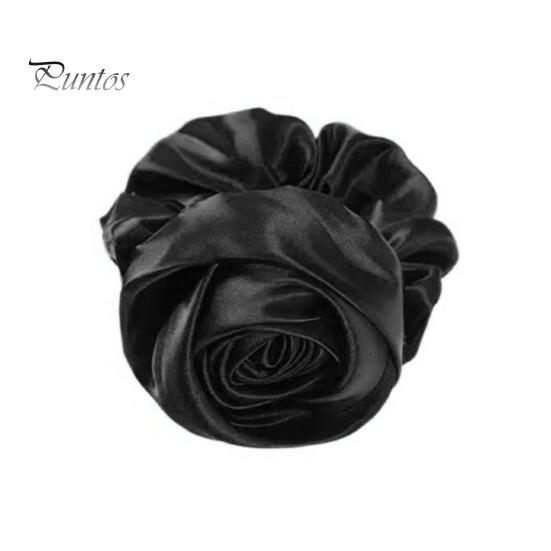Women Hair Ring 3D Rose Flower Decor Smooth Satin Elastic Band Hair Tie Scalp-friendly Hair Band Hair Accessory