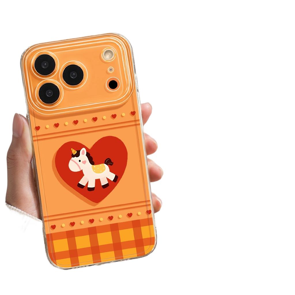 Coque de téléphone cheval à bascule dessin animé mignon Couverture protectrice porte-bonheur Nouvel An pour iPhone