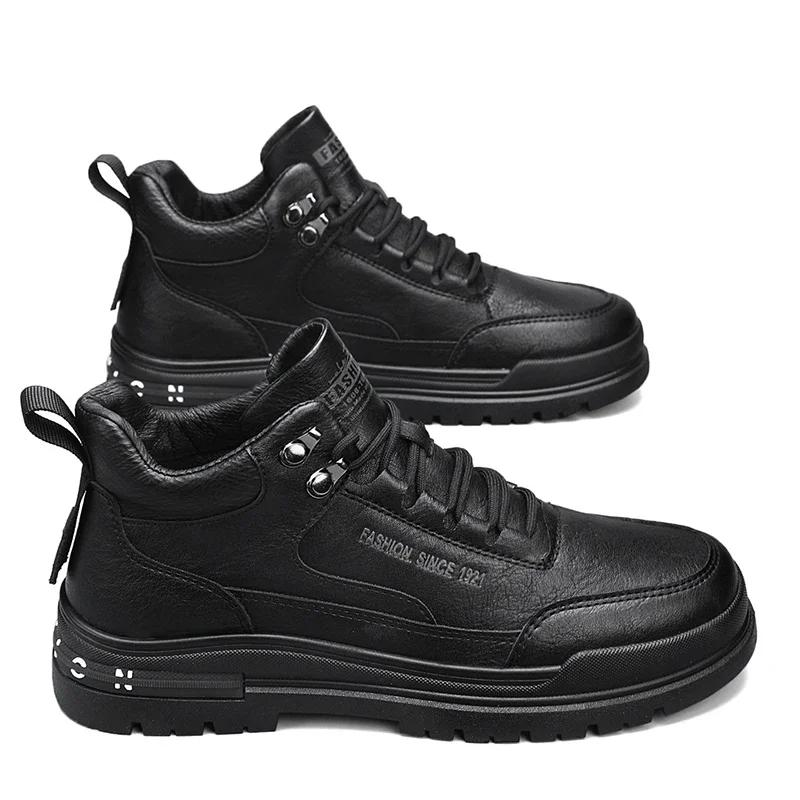 

Модные мужские байкерские ботинки повседневные средней высоты в британском стиле, теплая трендовая обувь на все случаи жизни, популярные мотоциклетные ботинки на шнуровке, водонепроницаемые, горячие 44 чёрный