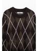 Women's European & American Style Retro Long Sleeve Diamond Pattern Knitted Sweater