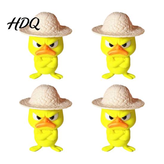 Collectible Figurine for Desk Enthusiasts 4Pcs 3D Printed Angry Duck Figurines Mini Grumpy with Straw Hat Unique Decor Coworkers Cute Cross-Arms