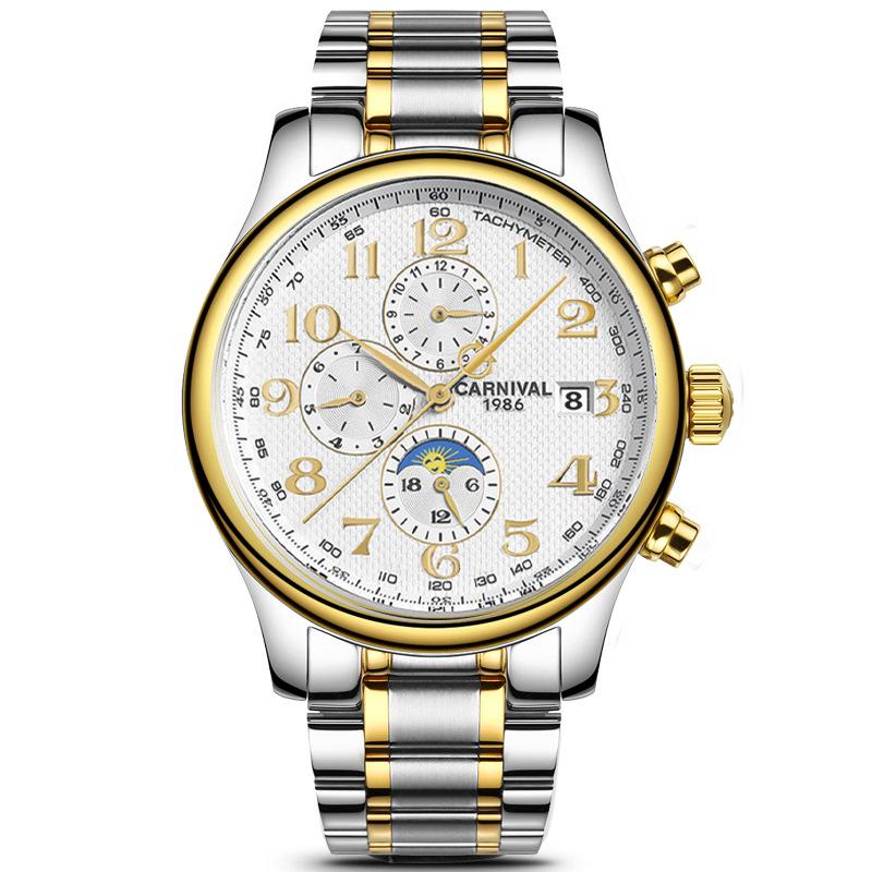 Dropshipping Carnival Stainless Steel Automatic Mechanical Watch 30M Water Resistant Men's Business Fashionable Multi-Function