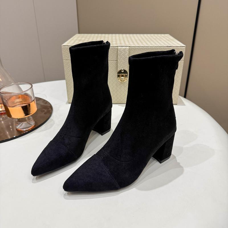 

Женские замшевые туфли на высоком каблуке с острым носком, ботильоны до щиколотки, дизайнерская массивная обувь 2025 зима новая коллекция, модные элегантные zapatos 42 чёрный