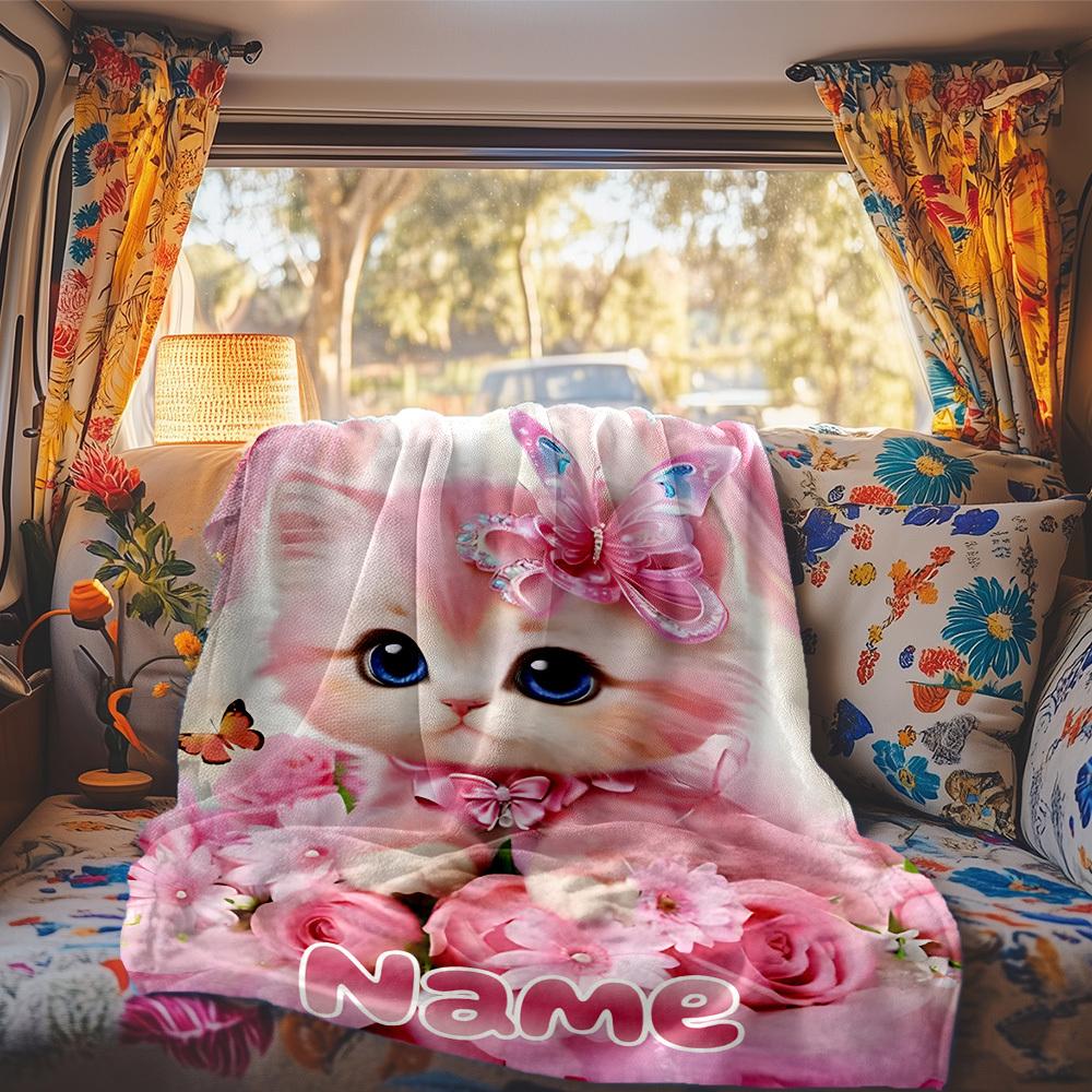 Cute Kitten Customize Your Name Rv Blanket Soft Cozy Lightweight Allseason Multipurpose Throw For Travel Camping Picnics Sofas Rvs Beds Living Rooms