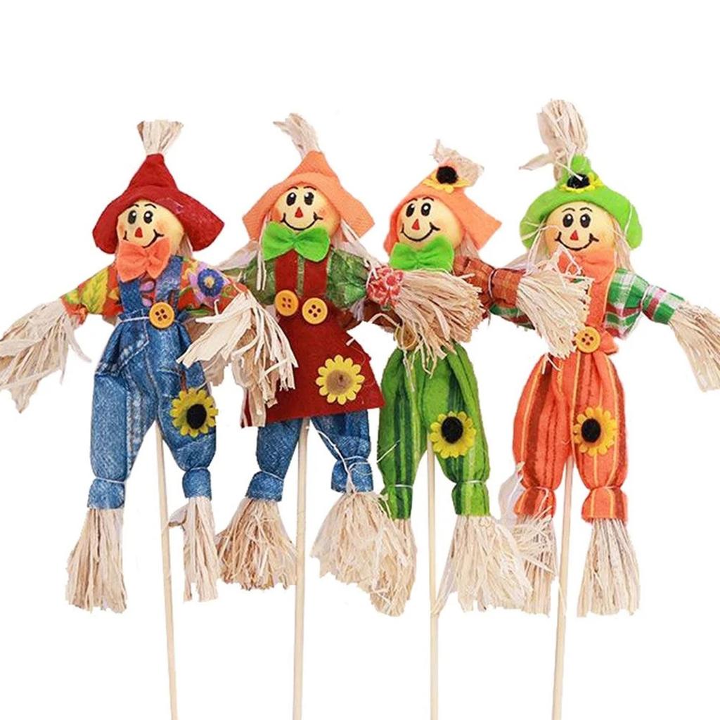 4pcs Halloween Decoration Scarecrow Cute Rural Small Scarecrow Party Ornaments Props