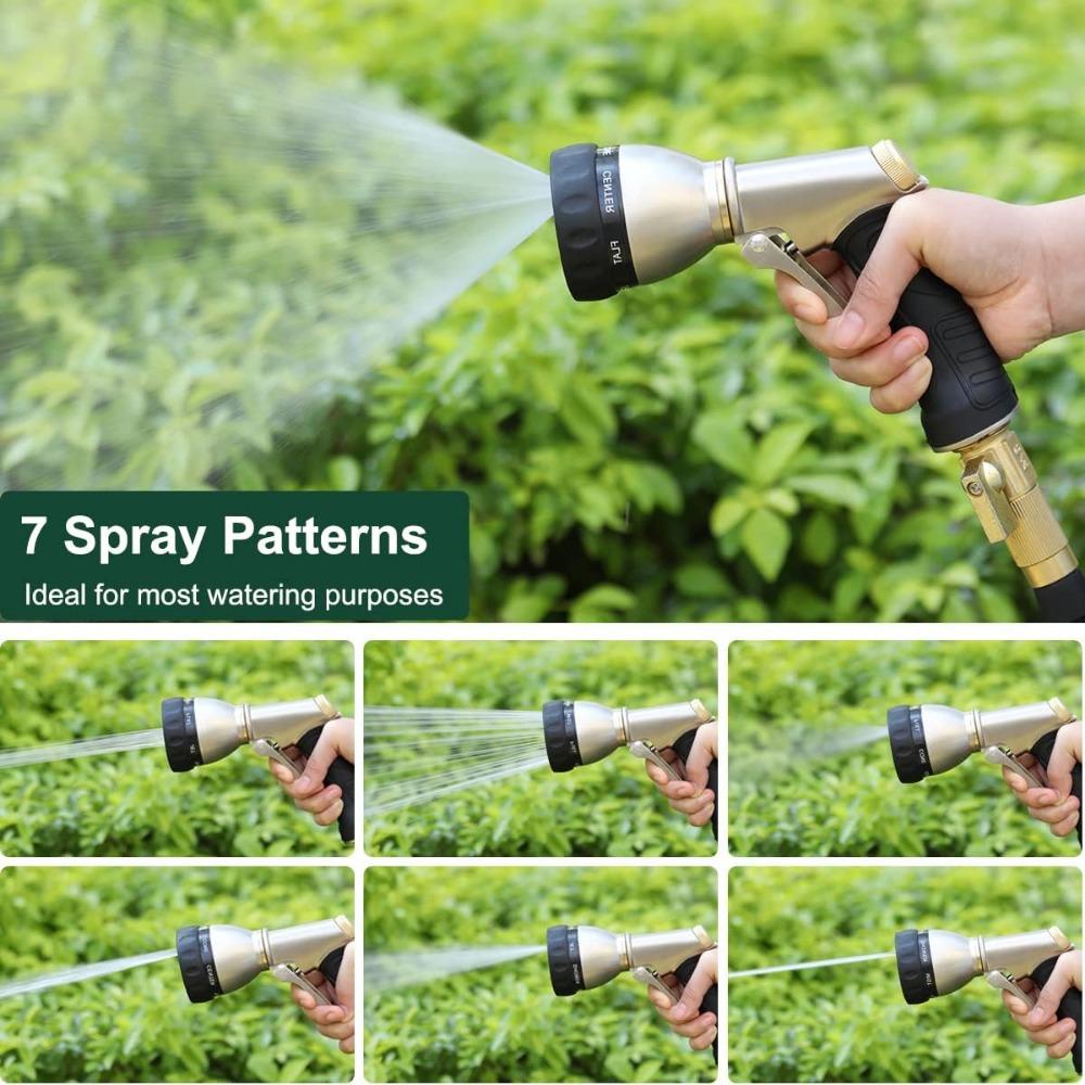 FANHAO Garden Hose Nozzle, 100% Heavy Duty Metal Water Hose Nozzle Sprayer with 7 Spray Patterns, High Pressure Hand Sprayer Wit