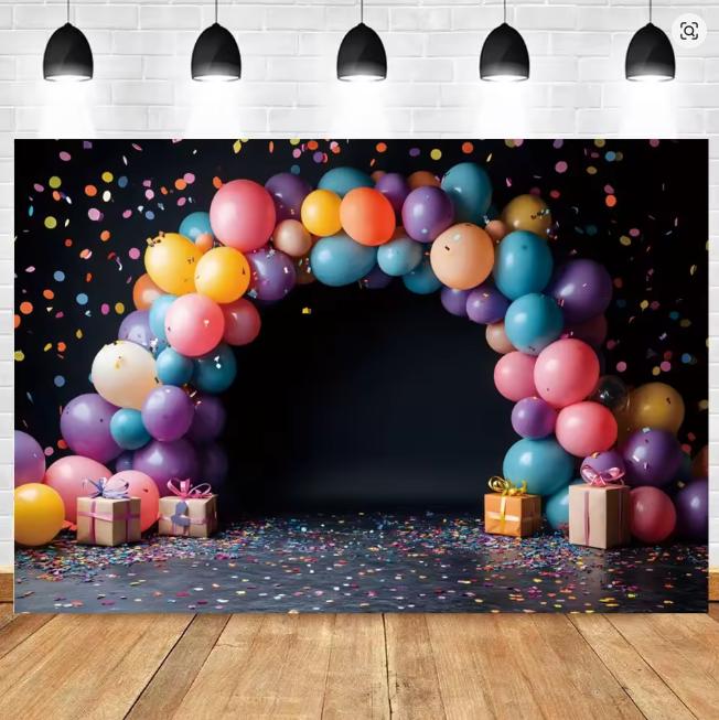 

BEPAN Vivid Balloon Celebration Banner Background for All Occasions Birthday Party Wedding Photo Studio Photo Props Customizable Text Vinyl--W120xH80cm