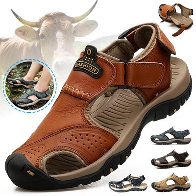 Sandali in pelle da uomo Escursionismo estivo Scarpe da spiaggia all'aperto Scarpe da spiaggia antiscivolo morbide da uomo Sandali sportivi casual con piattaforma Scarpe da ginnastica