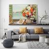 Abstract Art Landscape Window Flowers Poster Vintage Wall Art Retro Decor Canvas Oil Painting Living Room Decoration Home Boat