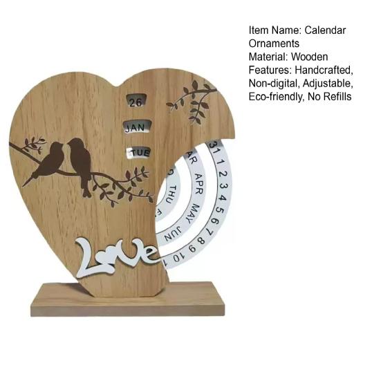 Wood Calendar Ornaments Handcrafted Desk Calendar with Adjustable Month Date Sliding Blocks No Paper Core Unique Office Decor Gift