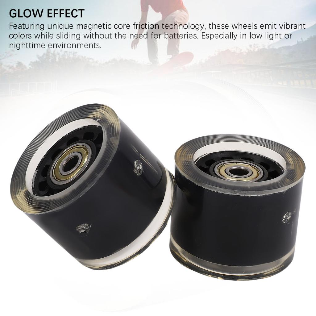 4 PCS Longboard Wheels and Bearings Skateboard Wheels Magnetic Core Friction High Rebound PU 55x45mm Black