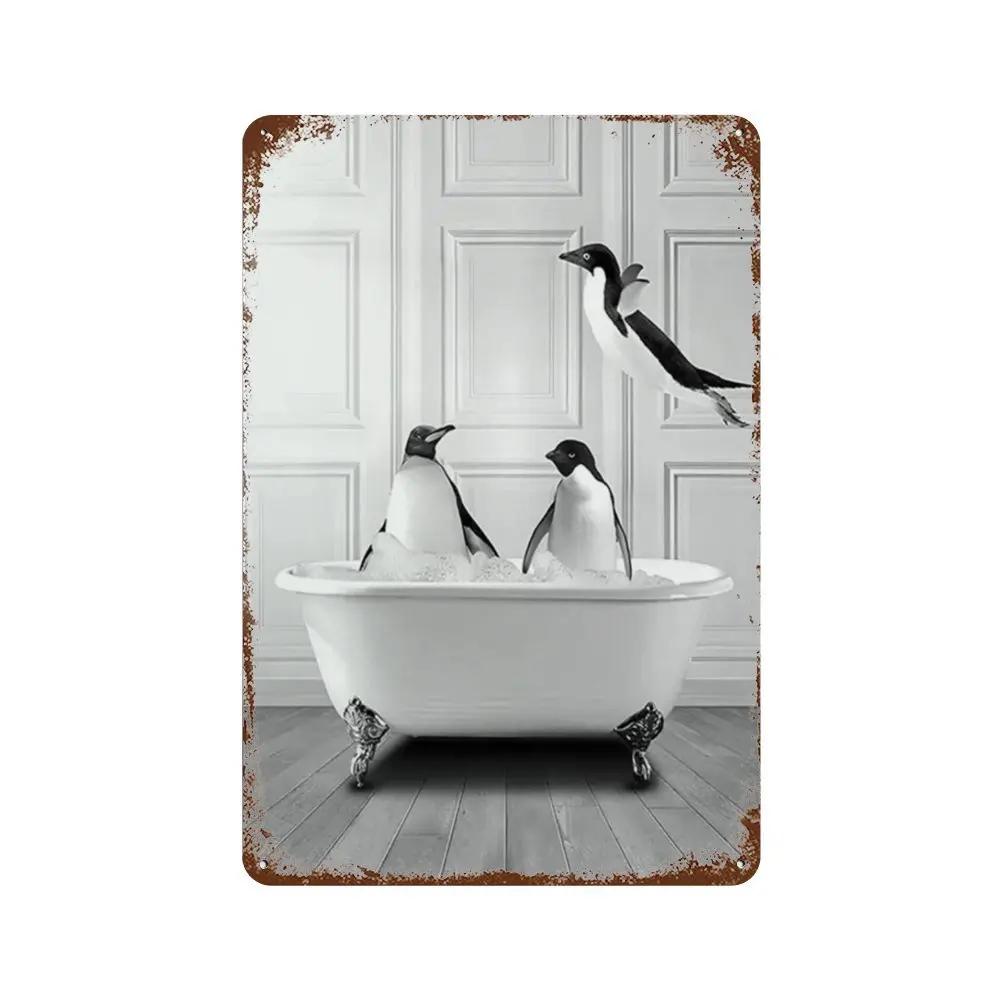 Funny Animal Posters Metal Tin Sign Plaque Dog Monkey Reading Newspapers Decorative Plates For Toilet Bathroom Wall Art Decor