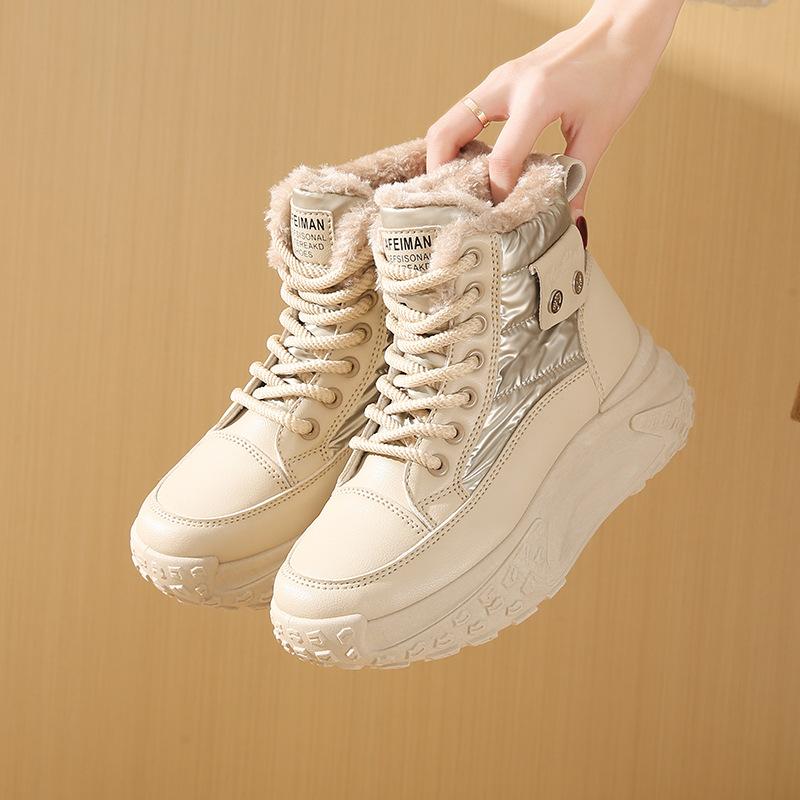 Fleece high-top windproof boots for women's 2025 winter new student ins Korean version of warm casual platform cotton shoes P6011
