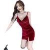 Pure and sexy hot girl gold velvet spaghetti strap dress, new summer slimming fashion pencil short skirt
