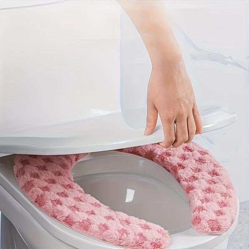 Thick Washable Toilet Seat Cushion with - Soft Plush Toilet Lid Cover,Non-Slip Ring for s &,All-Season Bathroom Pad (Over Rim)