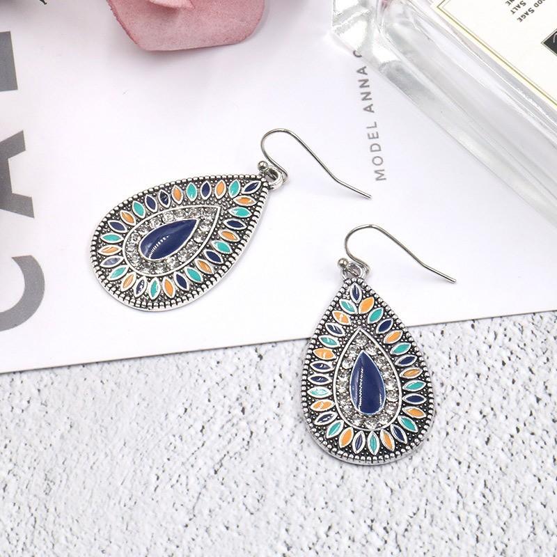 Ethnic Boho Colorful Enamel Earrings For Women Bomemian Retro Hollow Flower Round Geometric Vintage Drop Dangle Earrings Jewelry
