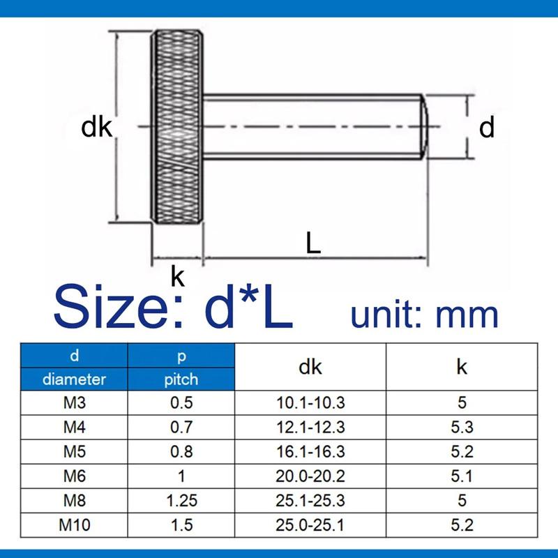 2-10pcs M2 M2.5 M3 M4 M5 M6 M8 M10 304 Stainless Steel Large Flat Head Knurled Thumb Screws Hand Tighten Bolts length 4-60mm