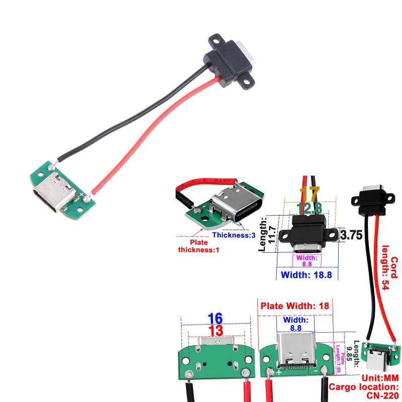 1/3Pcs 3A 5V Usb Female Base Type-C Socket And Female Usb Male Charging Socket Power Socket With Cable Connector