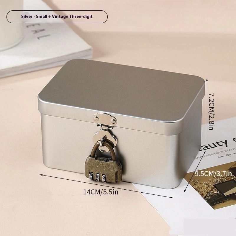 Silver Lockable Tin Storage Box Multifunctional Desktop Storage Box Metal Box Jewelry Storage Empty Box