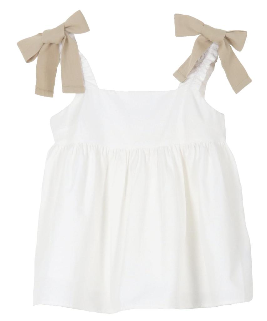 Kobe Lettuce Peplum Sleeveless Short Cropped Bustier with Shoulder Ribbons Women's [C6866] Medium, Off-White