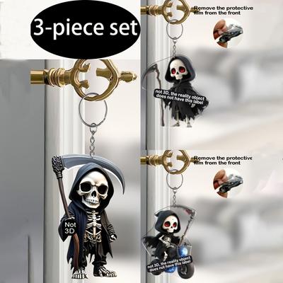 3 Death Reaper Keychain, 2D Flat Acrylic Pendant, Backpack Phone Pendant, Backpack and Car Home Decoration, Keychain, Car Keyc