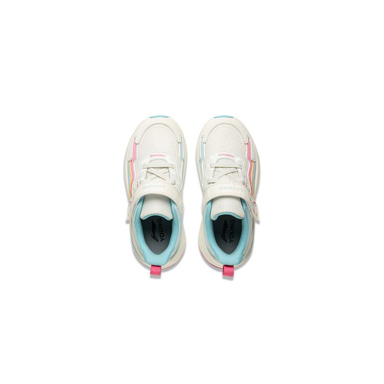 Li Ning Kids Sports Lifestyle Series Comfortable Soft Versatile Trendy Simple Low-Top Casual Shoes Kids Sneaker Off-White Light-Sky-Blue YKNV006-4
