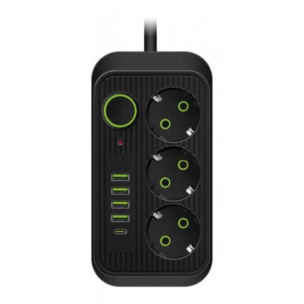 1PC Portable EU Plug Power Strip, 3/6 Widely Outlets with 5 USB Ports (1 USB C), Extension Socket for Travel Office Dorm Home