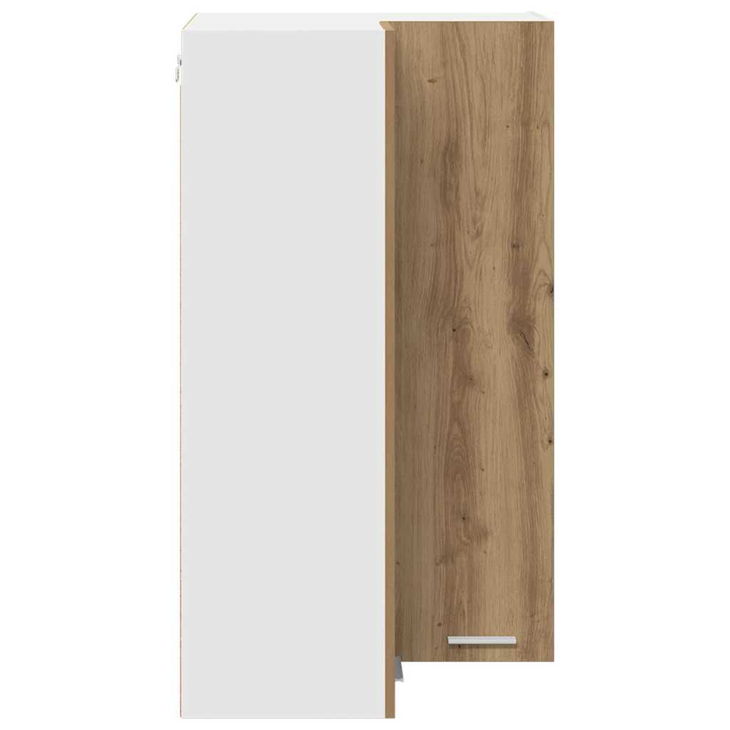 Hanging Corner Cabinet with Door Artisan Oak and White 57 X 57 X 100 Cm