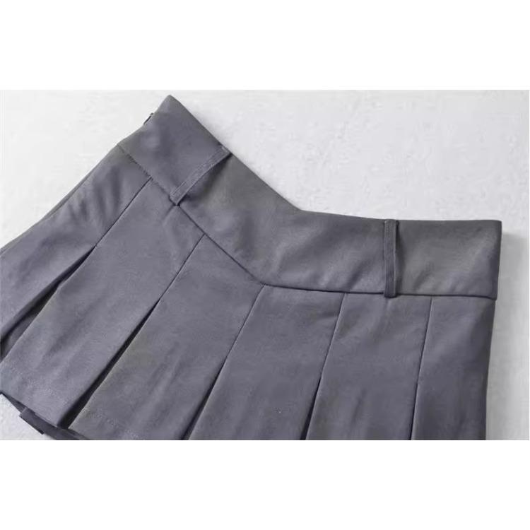 Damen Frühling Sommer Glamour Stil V-Taille Minirock Anti-Exposure A-Linie Figurschmeichelnd Schlankmachend Reiner-Wunsch Faltenrock