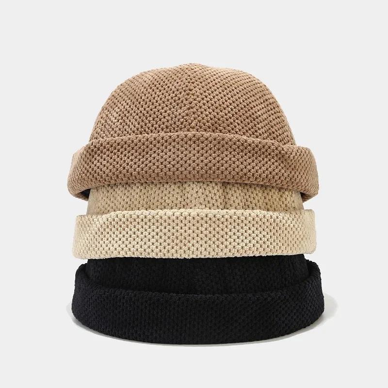 2024 Men Women Retro Dome Melon Brimless Beanie Cap Unisex Novelty Skullcap Sailor Trendy Color Elastic Panels Docker Cotton Hat